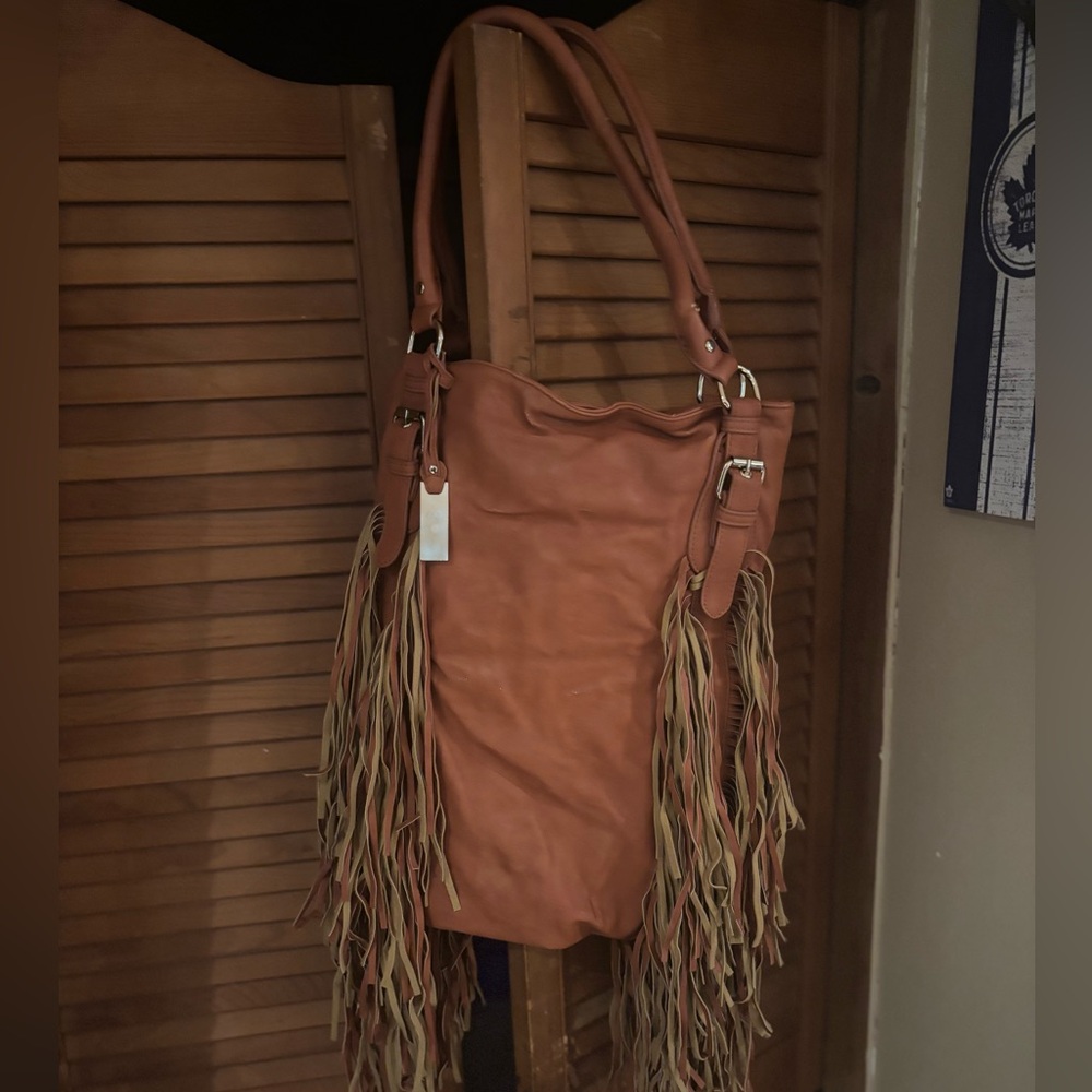 Fringe Tan Leather Shoulder Bag